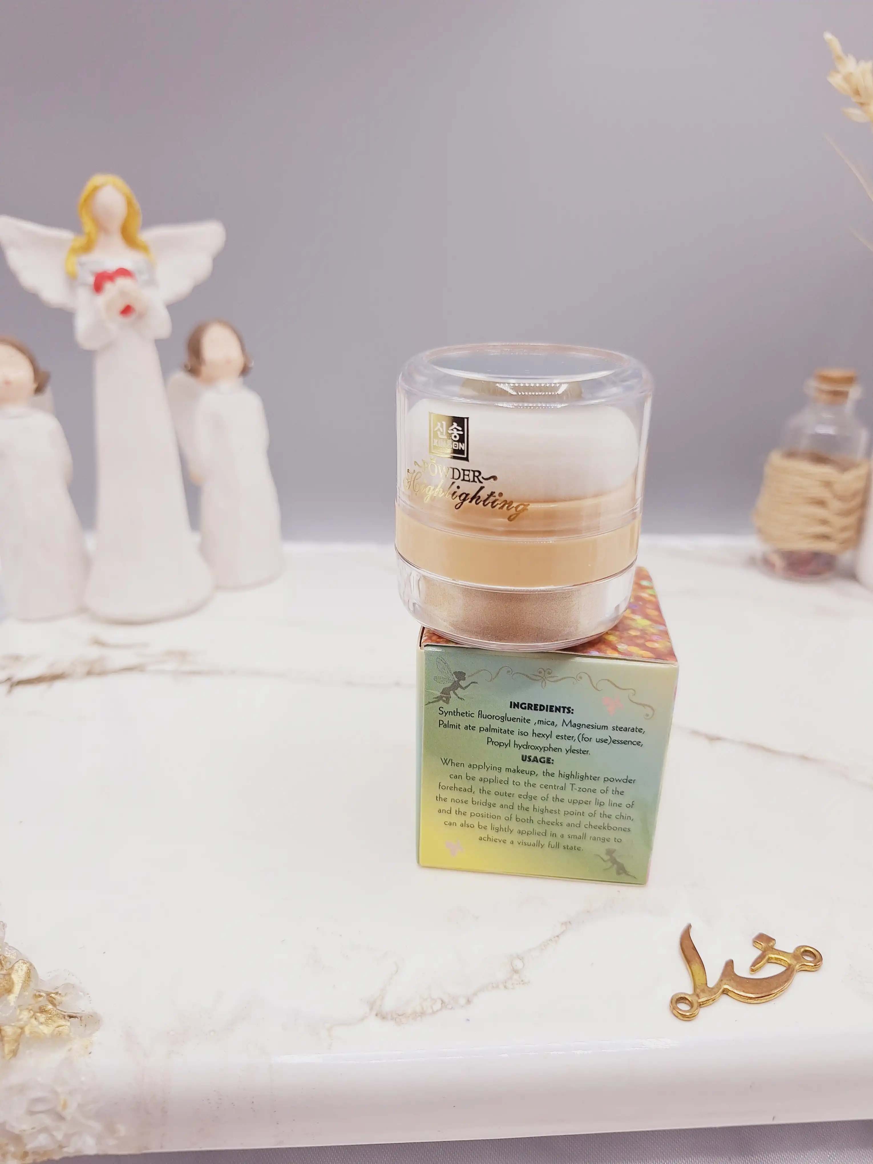 هایلایتر پد دار شاین ریز رنگ طلایی مناسب کل بدن طرح پری برند POWDER کد XS-1096
